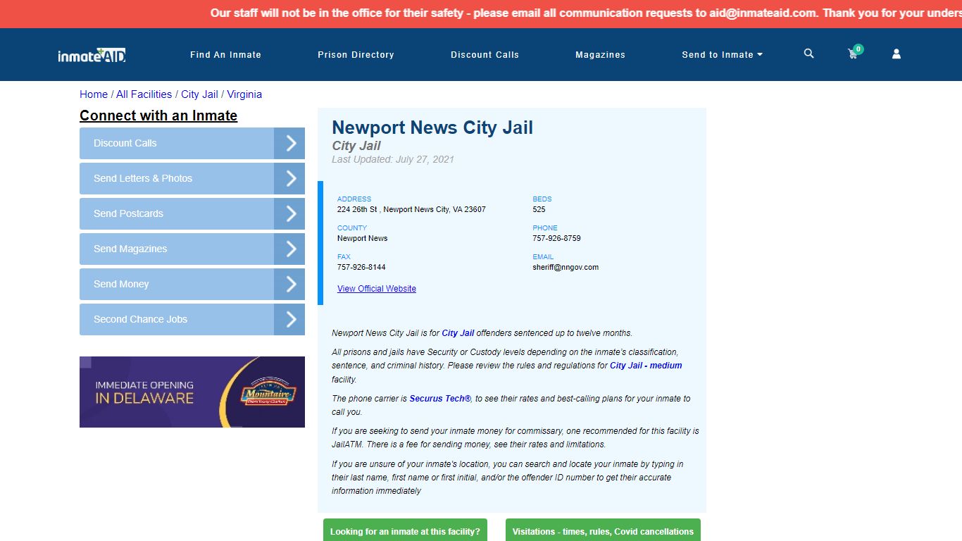 Newport News City Jail | Inmate Locator